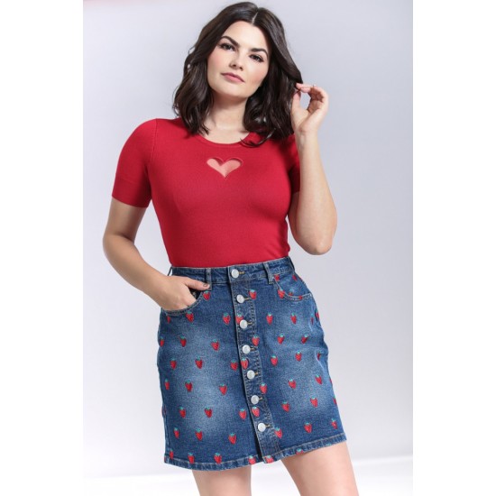 Hell Bunny Sales - Strawberry Denim Mini Skirt