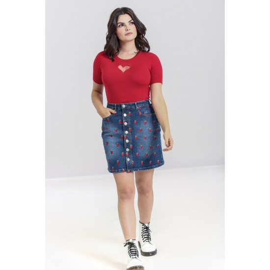 Hell Bunny Sales - Strawberry Denim Mini Skirt